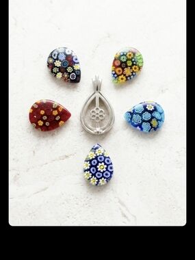 Murano Millefiori Teardrop Pendant Set in Assorted Colors